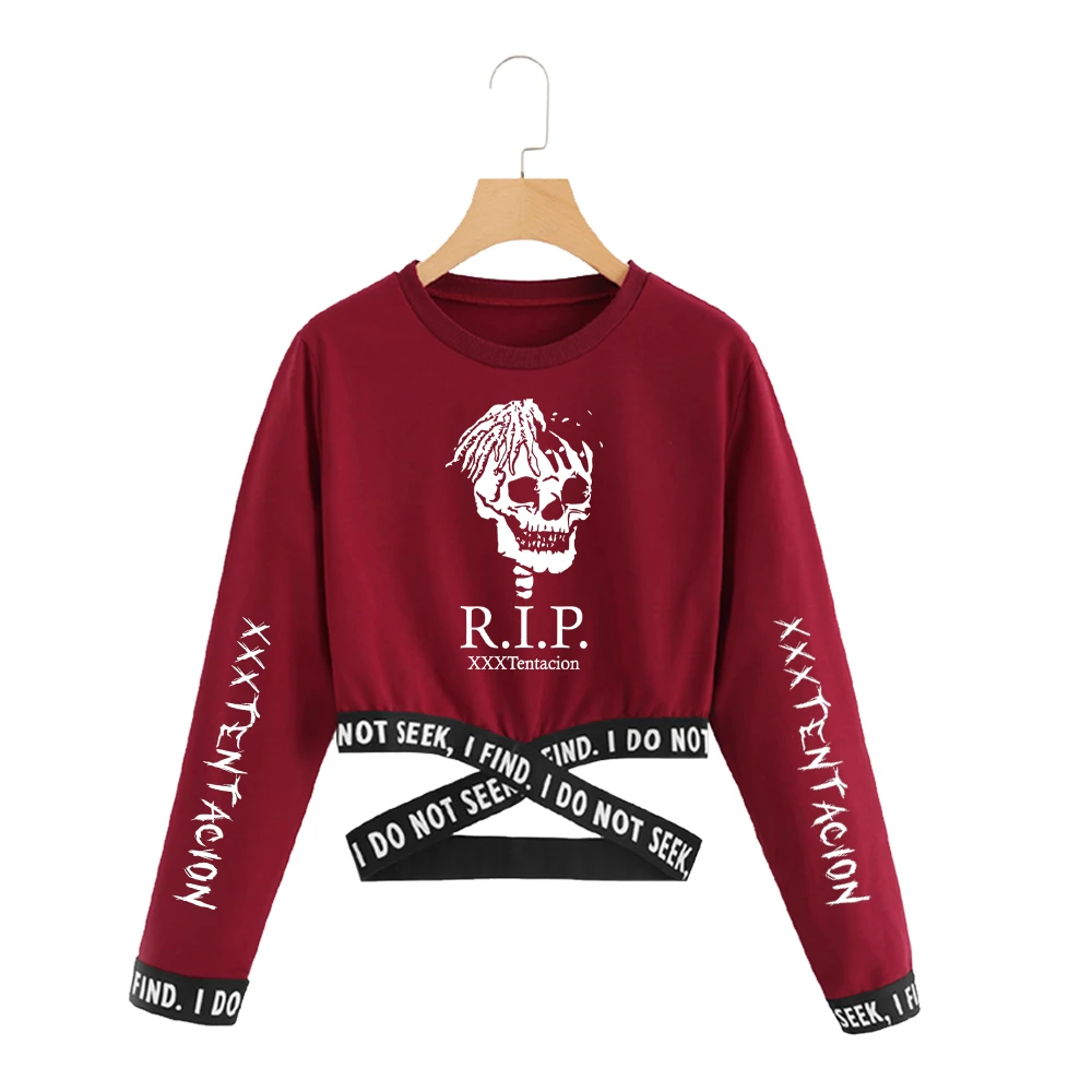  Xxxtentacion Cropped Sweatshirt Women Harajuku Long Sleeve Crop Top Sweatshirt 2019 Korean Clothes 