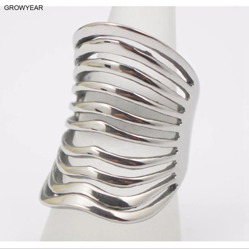 

Edge Raised Hollow Striped Silver Color Punk Midi Rings Women Stainless Steel Jewelry For Party 1 Piece Free Shipping