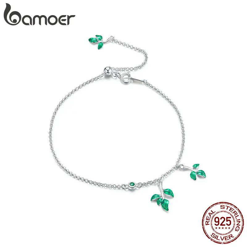 

bamoer Enamel Leaf Link Chain Bracelet for Women 925 Sterling Silver Party Fine Jewelry Accessories Gift 2019 New Design BSB016
