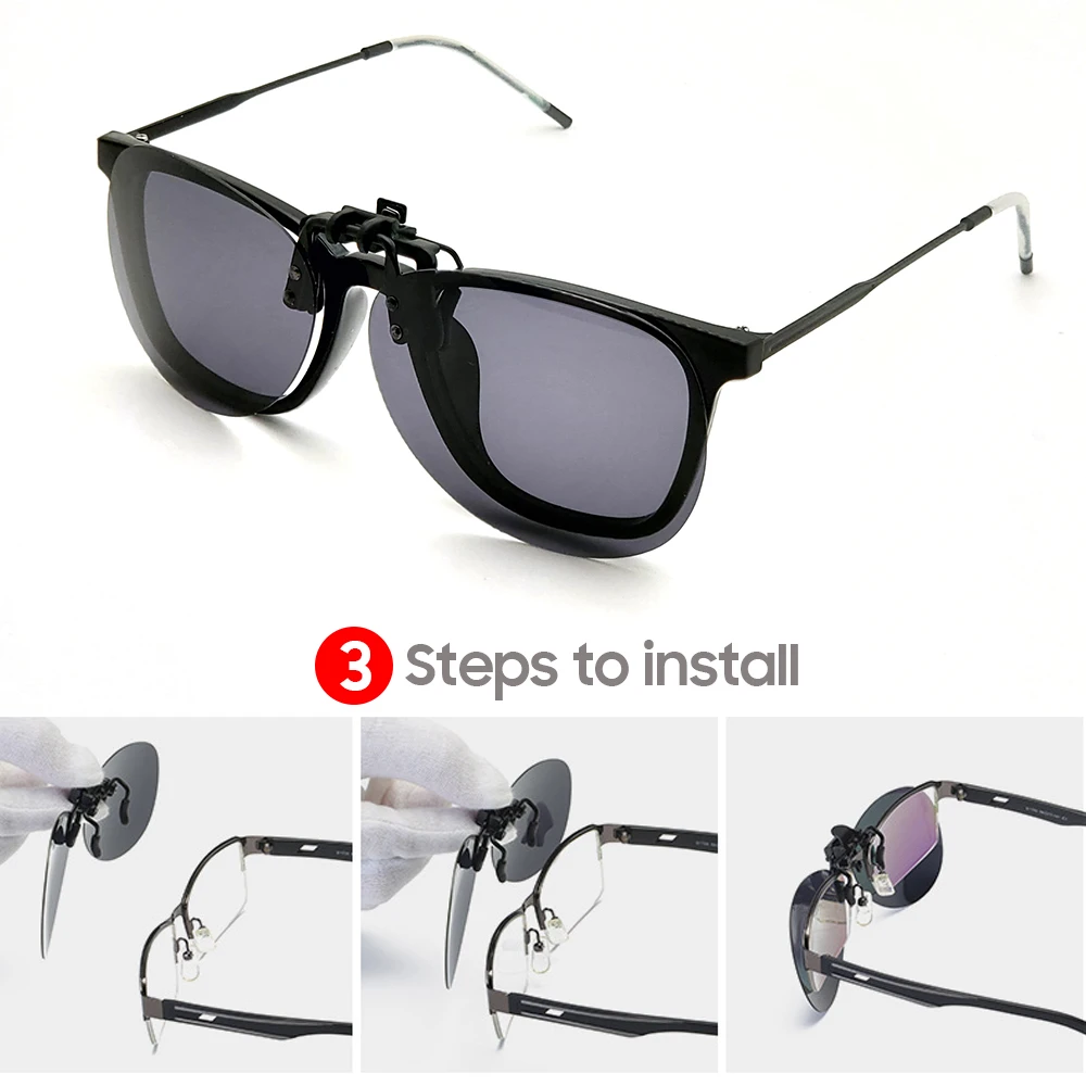 Rimless Round Flip up Clip on Oversized Men Polarized Clip Sunglasses Aviation Polarised Big Driving Prescription Glasses