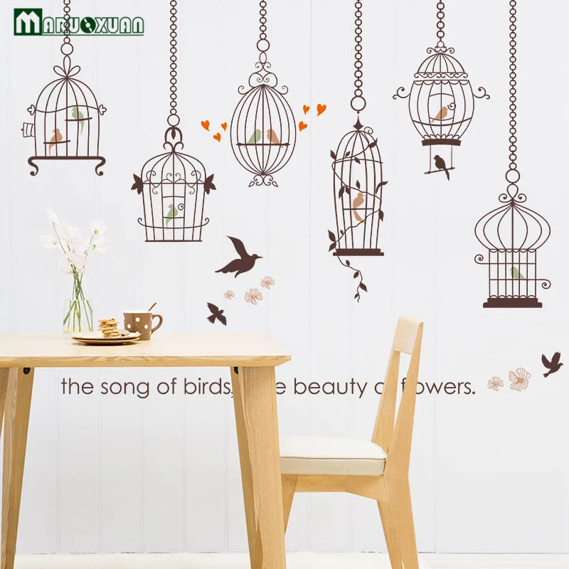 Brown Bird Cage Love Stickers Bedroom Living Room Sofa Background TV Wall Decoration Stickers