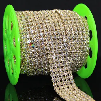 

1yard 5 rows rhinestone cake trim crystal ribbon banding SS20 Clear AB stones Gold Silver base DIY Browband Wedding decoration