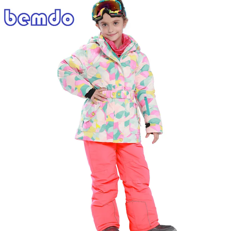 new  Winter Fleece Warm Ski Suit girls Waterproof Mountain Skiing Jacket Coat + Bib Pants Children Kids Snowboard Snow Clothing