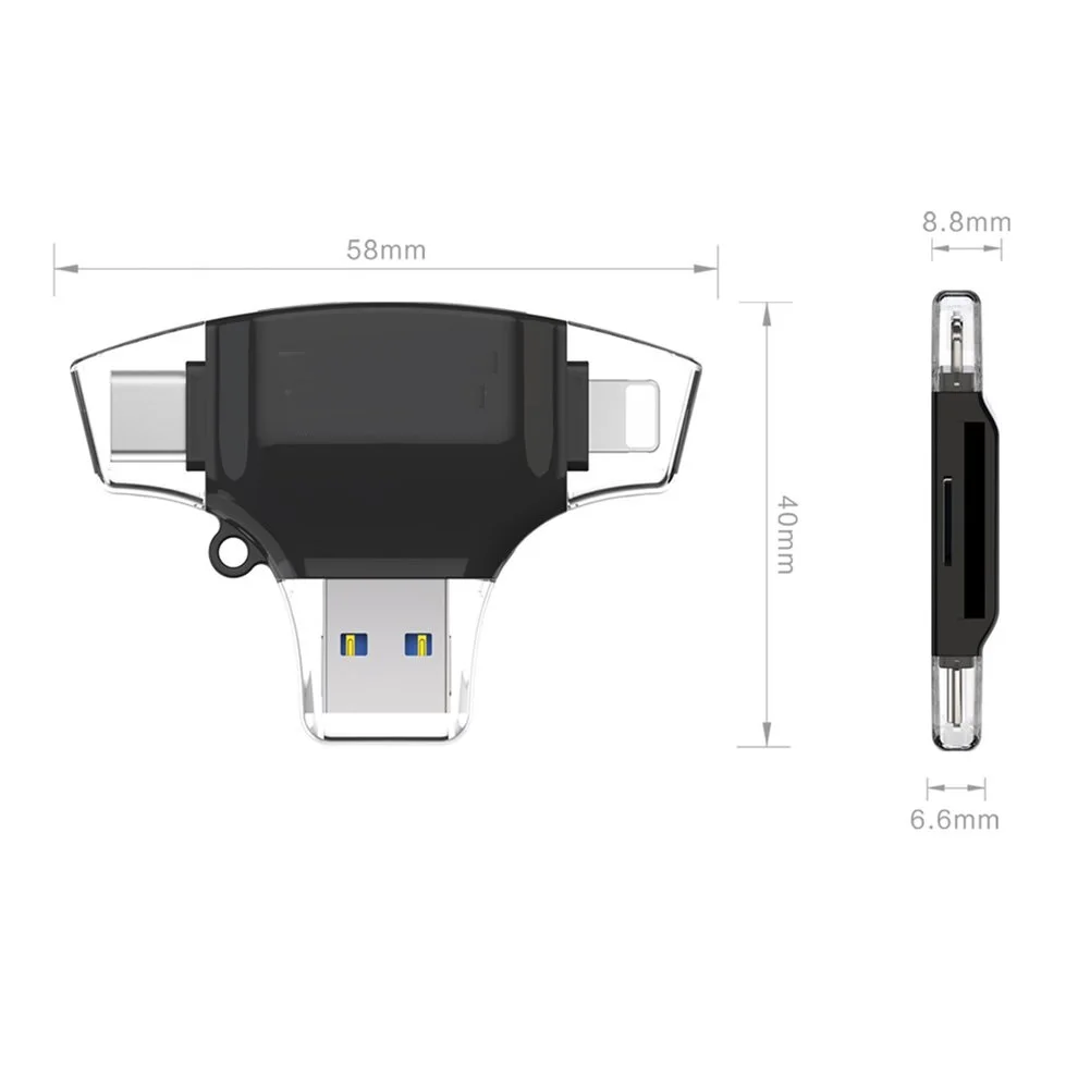 

Black 4 in 1 Card Reader Type C USB Connector OTG HUB Adapter TF Flash Memory Multifunctional Mobile Phone Card Reader
