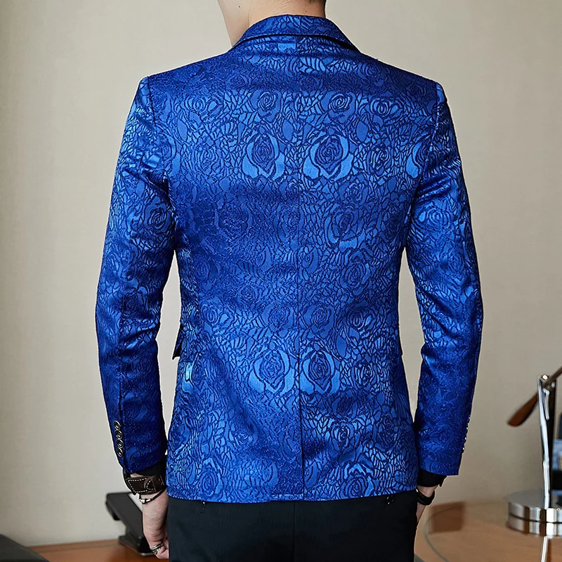 Блейзер Слим Фит с принтом розы, ярко-синий, черный, промо-блейзер для мужчин, стильный Блейзер, деловые, повседневные, вечерние, свадебные пиджаки