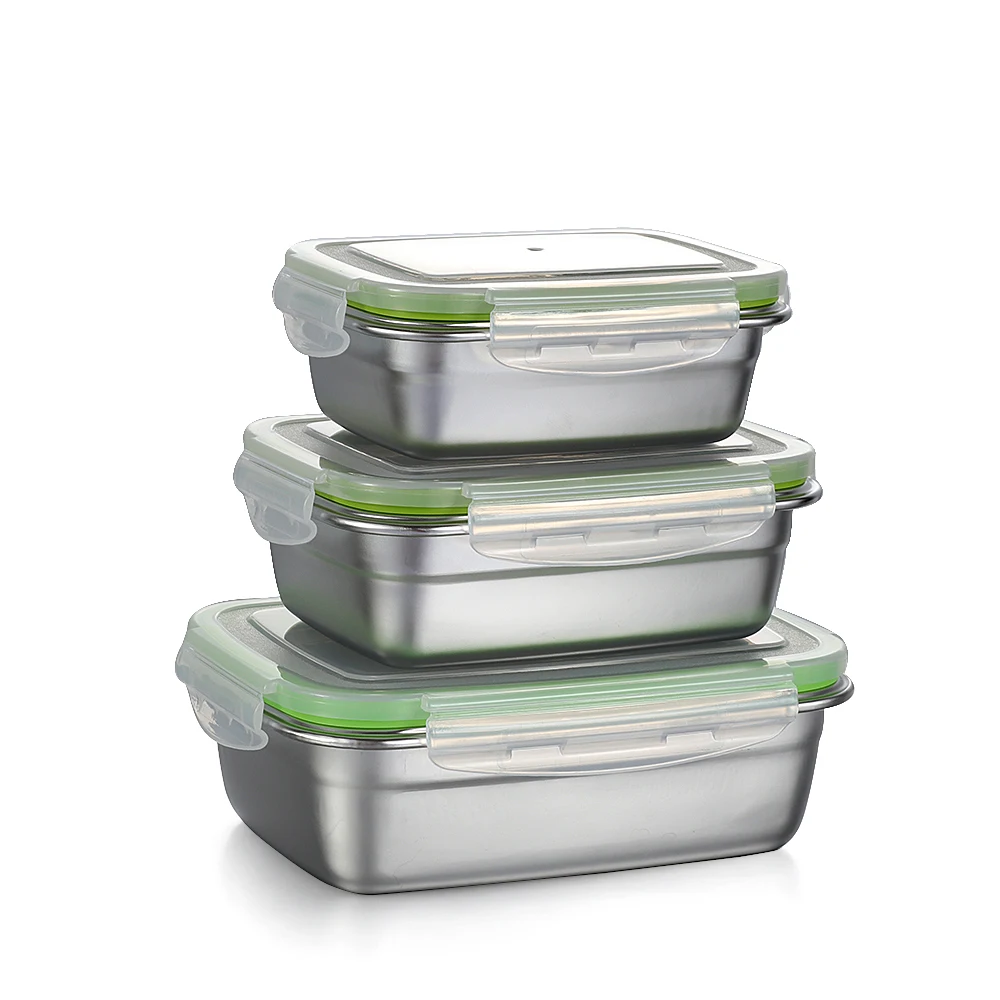 Stainless Steel Lunch Box Dinnerware Food Storage Container School Leak Proof Box 350/550/850ml ...