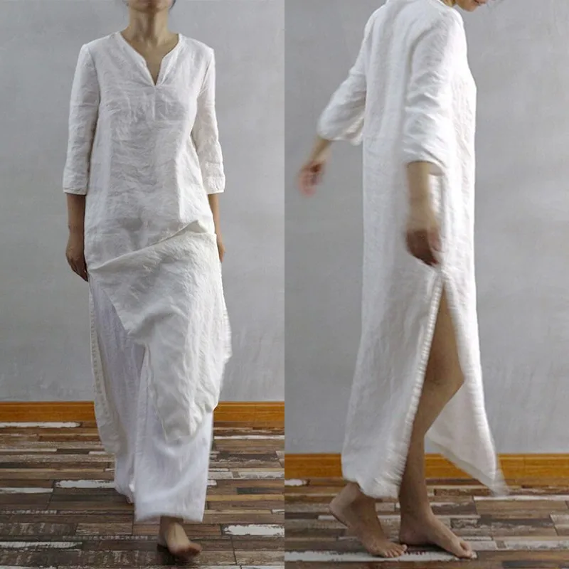 Элегантное макси платье женский летний сарафан ZANZEA Мода V шеи 3/4 рукав Туника Vestido женский раздельный халат большого размера S-5XL