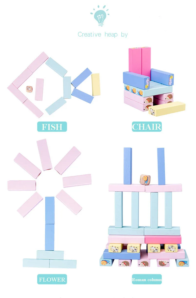 51 шт./компл. деревянные радужные животные башня Макарон строительные блоки игрушка домино укладчик настольная игра складывается Высокая Монтессори детские игрушки