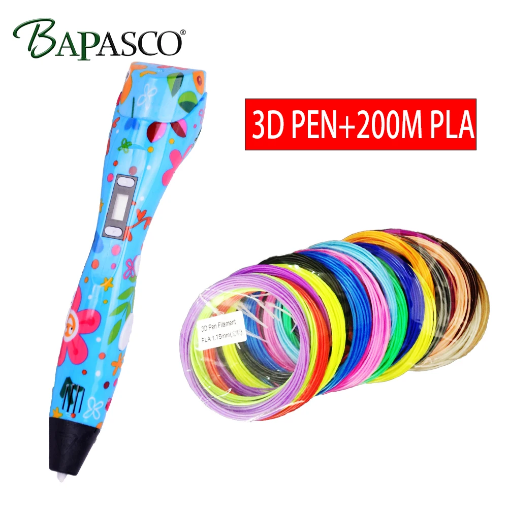 

BAPASCO 3D Pen 1.75mm PLA Filament 3D Printing Pen with LED Display USB Charging 8 Speed Printing Temperature Control