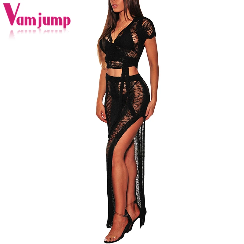 VamJump прозрачный Двойка выдалбливают v-нек-бич Cover Up Dames Jurken зомер 2018 APSW6800