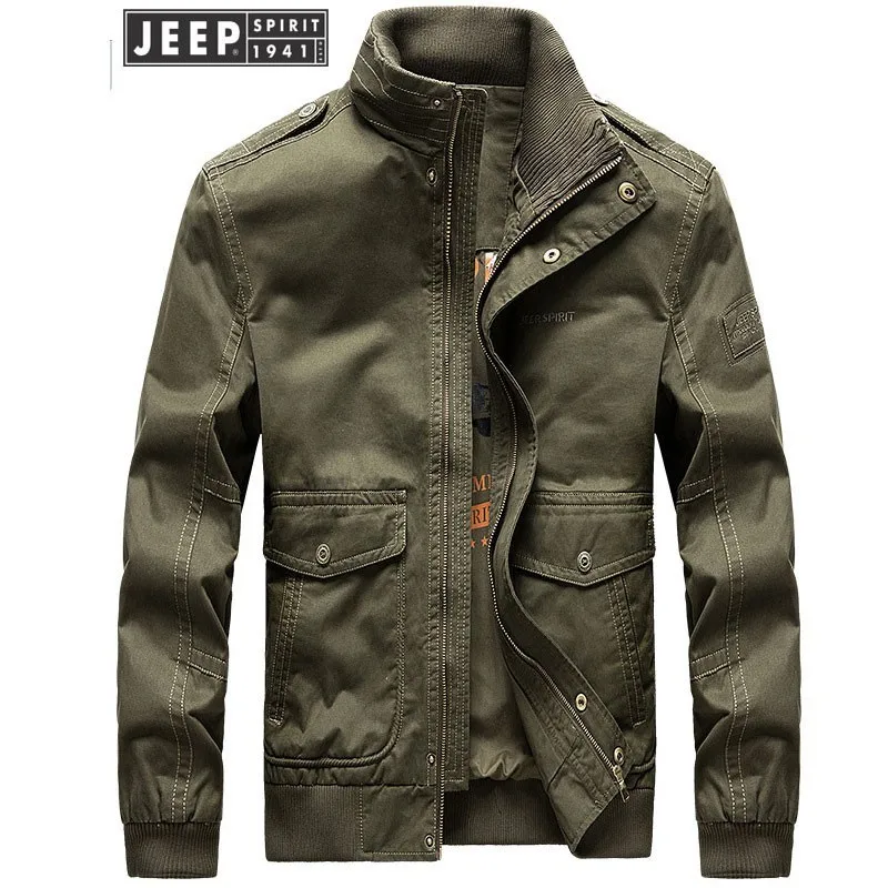 JEEP SPIRIT Новая Осенняя Рабочая куртка, пальто, мужская хлопковая одежда со стоячим воротником, деловые куртки с длинными рукавами в стиле милитари - Цвет: army green asia size