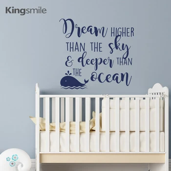 

Dream Higher Than The Sky Whale Wall Decals Inspirational Quotes Nursery Wall Sticker Vinyl Kids Boys Rooms Stickers Home Decor