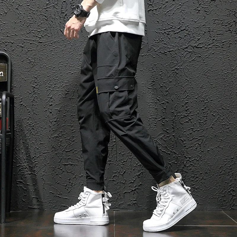 Autumn Winter Black Cargo Pants Men Hip Hop Streetwear Long Trousers Men Loose Military Harem Pants Men Erkek Pantolon