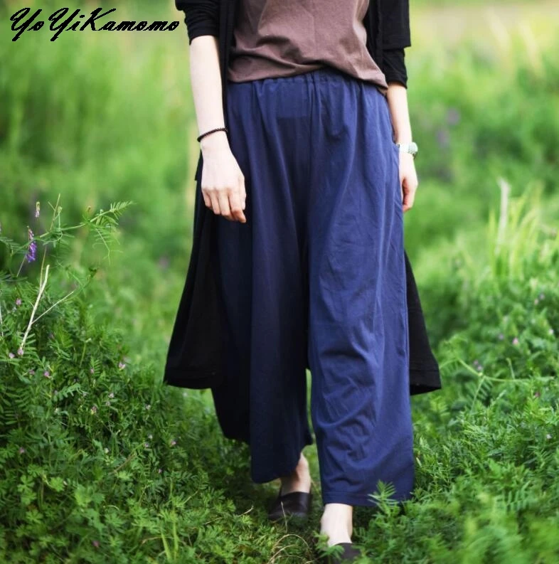 

YoYiKamomo Cotton Linen Women Pants Maxi 2018 Summer Original Solid Color Loose Wide Leg Pants Loose Casual Women Trousers