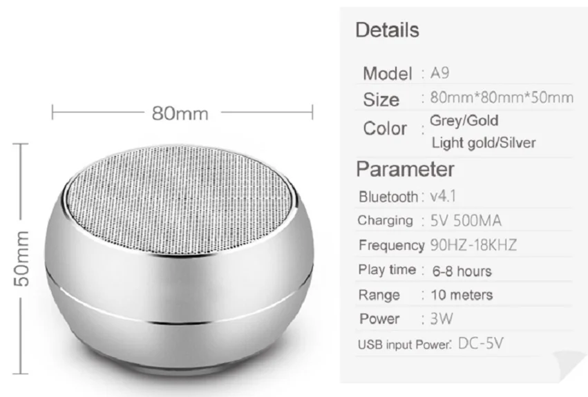 LENRUE A9 Mini Portable Bluetooth Speaker Stereo Bass Sound Column Subwoofer Loudspeaker 8