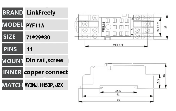 PYF11A Relay Socket Base 3NO+3NC 11 Pin Relay Mounting Base Relay PYF11A Relay Socket Base 3NO+3NC 11 Pin Relay Mounting Base Relay