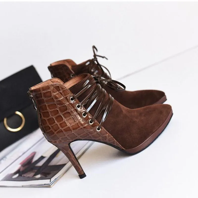 

Fashion high heel women's shoes 2018 autumn winter new matte cow leather Thin heels waterproof platform Heels women pumps