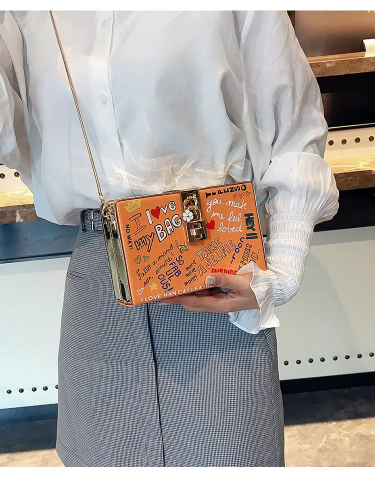 Популярная дизайнерская сумка с буквенным граффити, женская сумка из искусственной кожи, женская сумка на плечо, вечерние сумки-клатчи, сумки-мессенджеры через плечо с клапаном