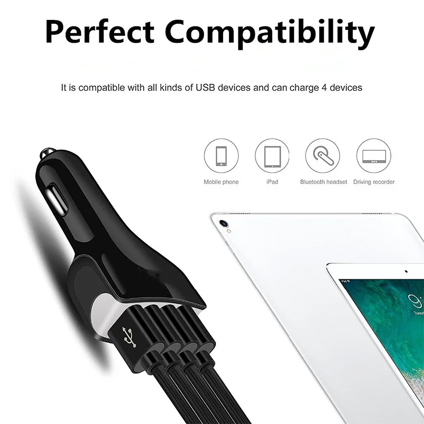 Автомобильное зарядное устройство 4 в 1 с USB портом и поддержкой быстрой
