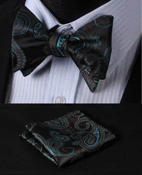 

BF4006G Green Black Paisley 100%Silk Jacquard Woven Men Butterfly Self Bow Tie BowTie Pocket Square Handkerchief Hanky Suit Set