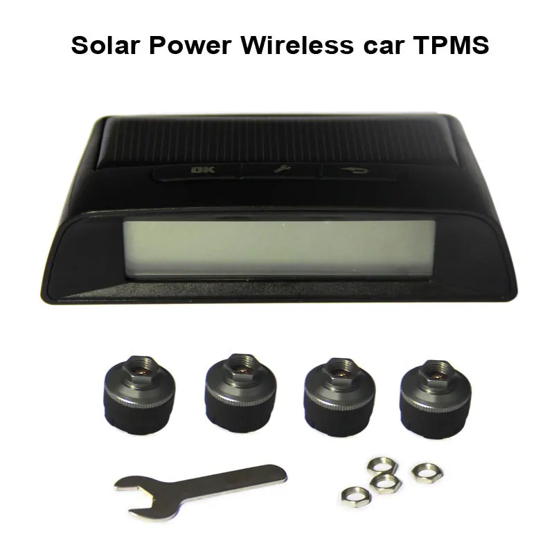 

Solar Power Wireless car TPMS tire pressure monitor system with 4 external cap sensors 433.92Mzh