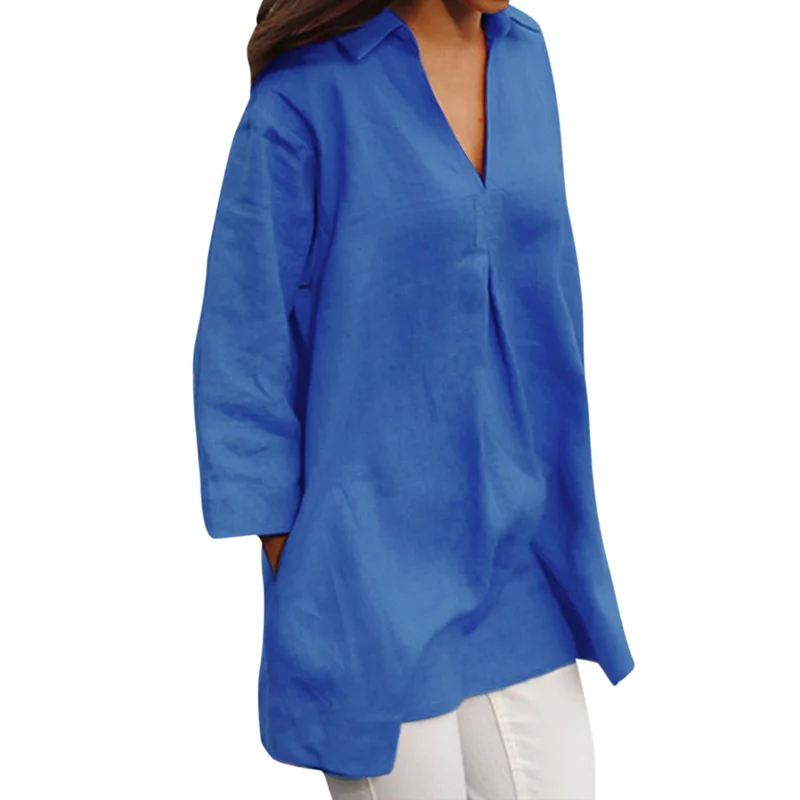 

Summer New Women Loose Blouse Solid Color V-Neck Three Quarter Sleeves Casual Top Pullover Shirt Women Blusas mujer de moda 2019