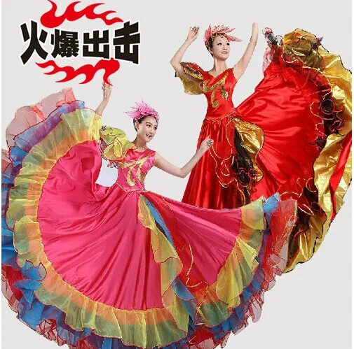 Новые открытые танцевальные платья для выступлений, большое свободное платье, костюм для испанского фламенко, пышная юбка для взрослых, Женский сценический костюм H570
