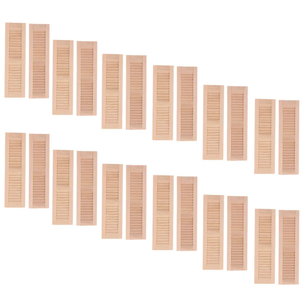 Set of 24 Pieces Unpainted 1/12 Wooden Shutters Dolls House DIY Louver Windows Furniture Great DIY Handwork