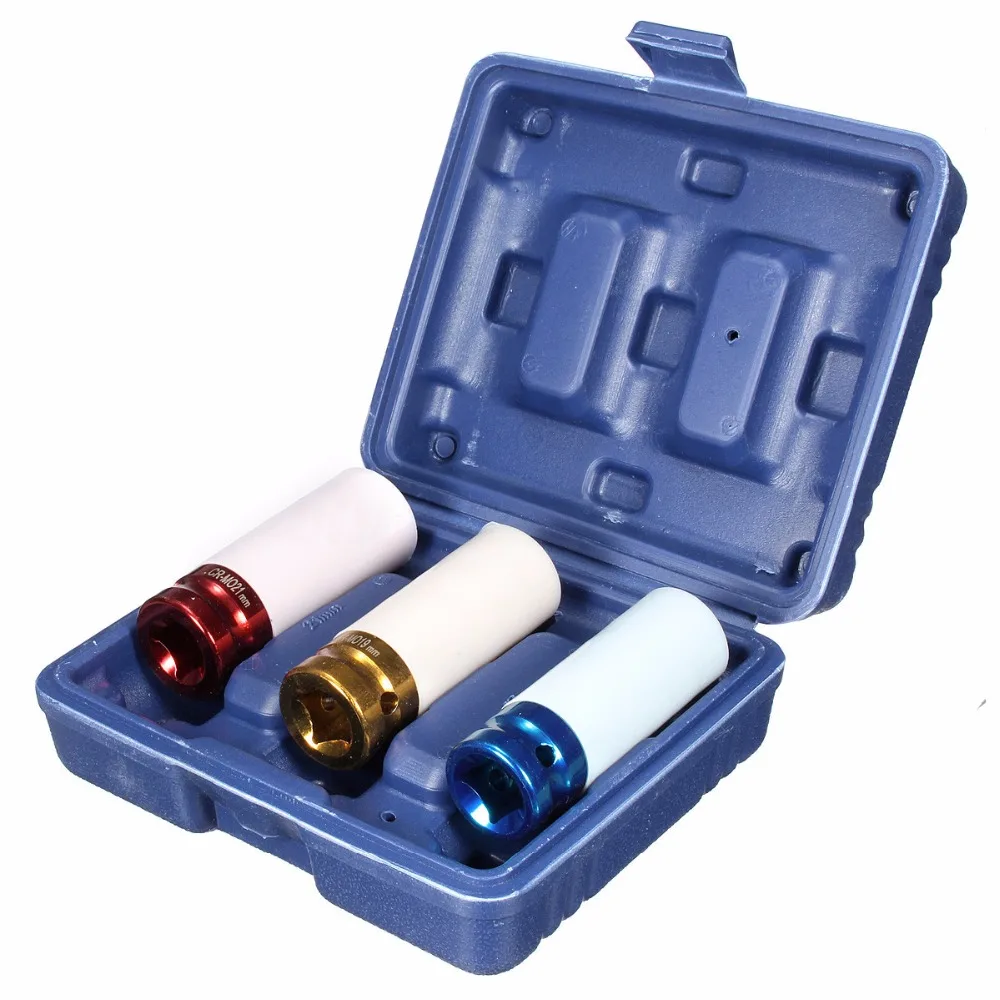 

3PC Non- Marring Lug Nut Socket Alloy Thin Wall Wheel Nut Deep Impact Socket Drive Set 17mm 19mm 21mm CR-MO