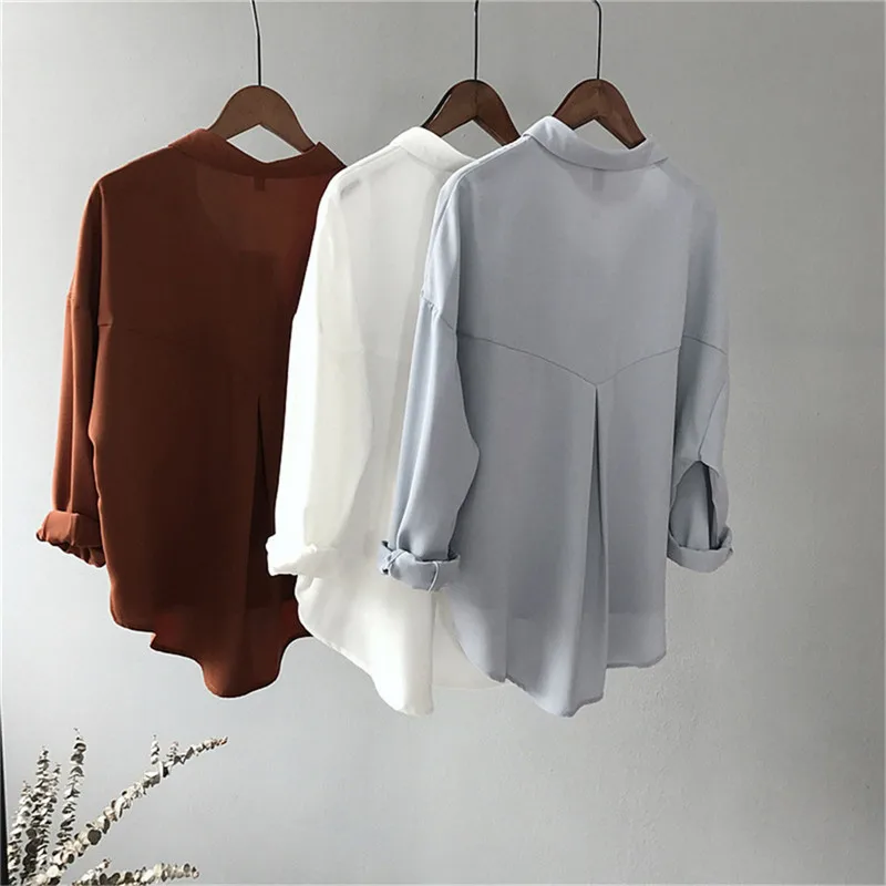 High quality Casual Chiffon white Women blouse shirt oversized Three Quarter sleeve loose shirt office wear casua tops blusas (4)