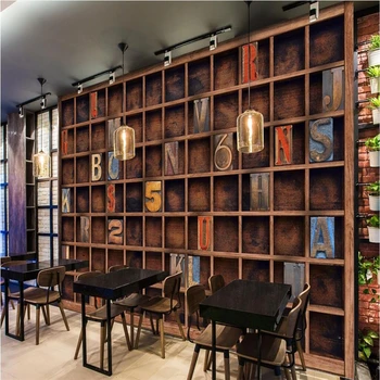 

beibehang Custom any size fresco wallpaper nostalgic wooden box wooden grid three-dimensional letters hotel catering wallpaper