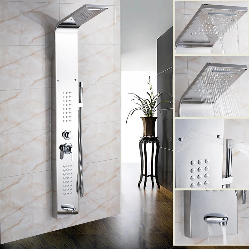 Wholesale and Retail Bathroom Shower Panel Chrome Finish Multiple Functions Column Shower Faucet