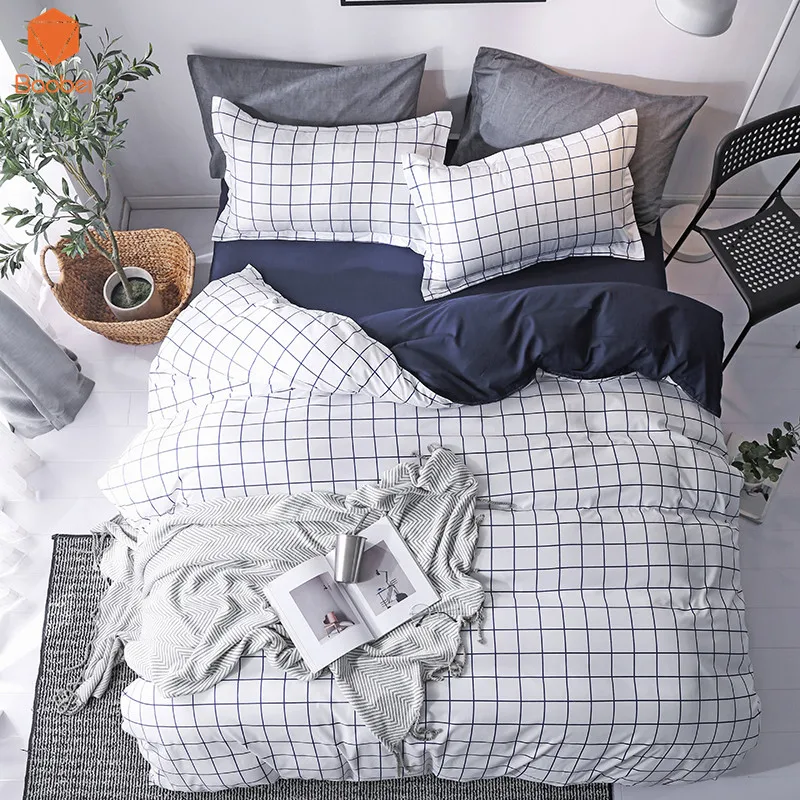

Solid lattice Bedding set Soft comforter Bedding Sets Pillowcase Printed Polyester Duvet Cover Set Queen King SizeSj279