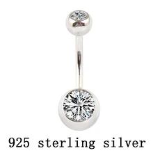 Anneau de nombril en argent sterling 925 véritable, double pierres de zircon claires, bijoux de corps, boule de nombril, barre de piercing, livraison gratuite