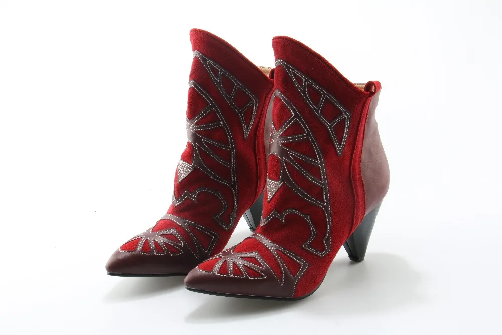 Zobairou/ г. ковбойские ботинки «Челси» в западном стиле Женские ботинки в ковбойском стиле из замши с вышивкой черного цвета на высоком каблуке-шпильке