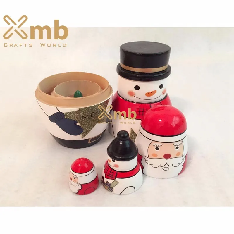 Matryoshka Russian Nesting Doll Wooden Puppe Christmas Story Santa Claus 5 pcs