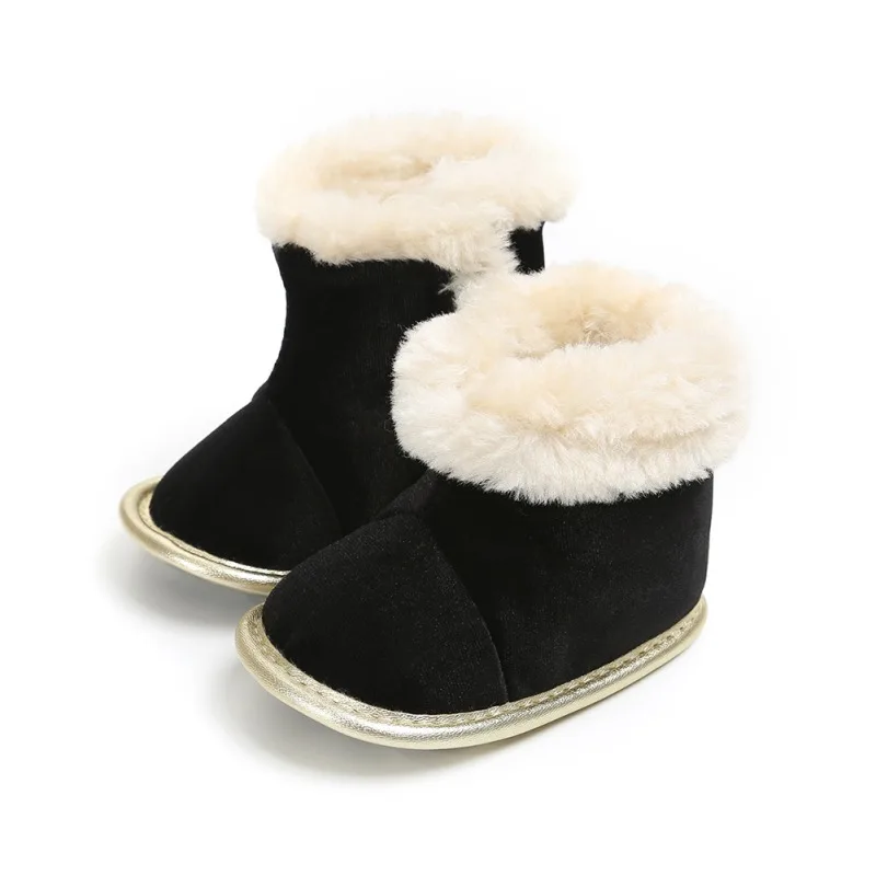 Новинка; зимние однотонные бархатные теплые ботинки; детская нескользящая обувь с мягкой подошвой; обувь для малышей; обувь для новорожденных