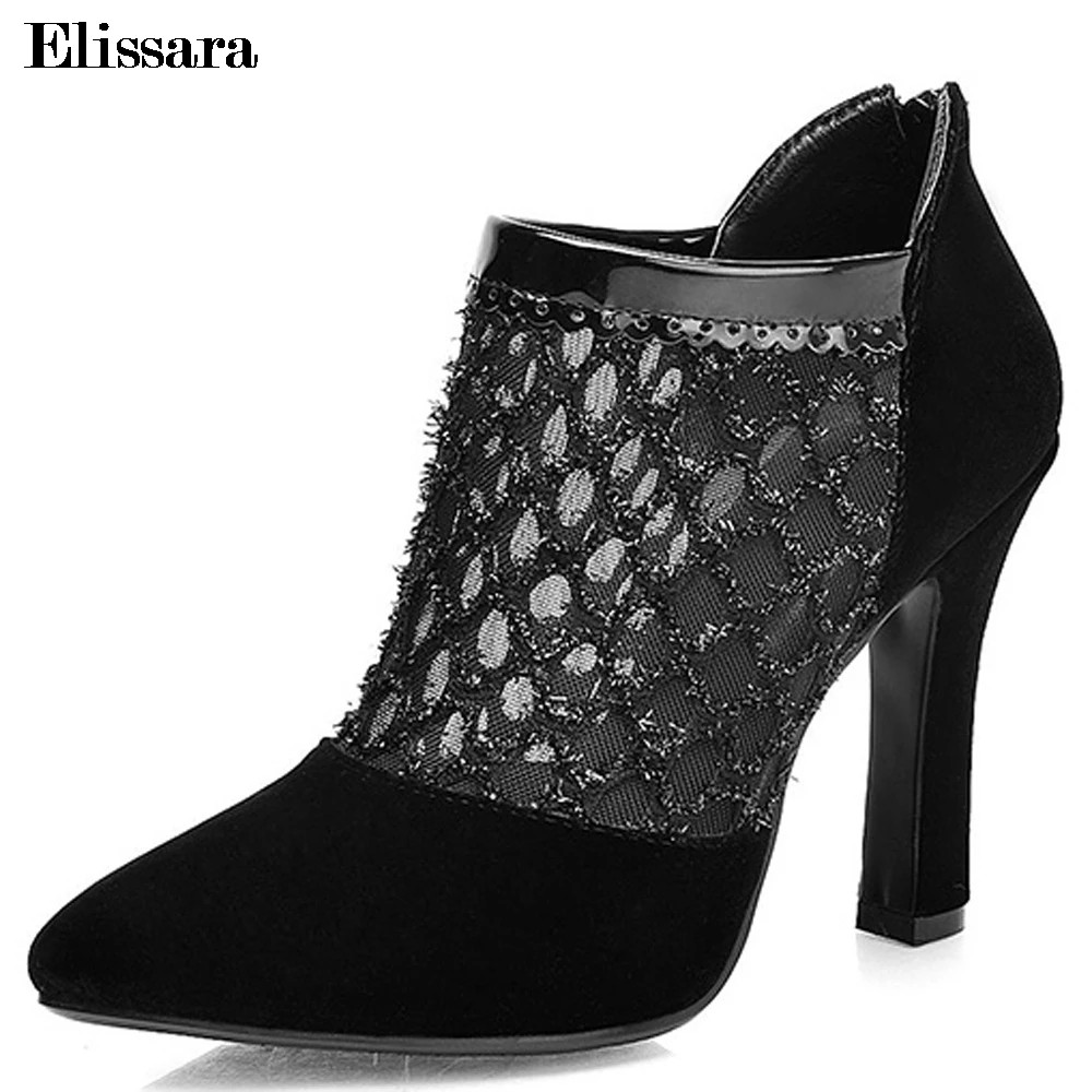 

Elissara Excellent Quality Women Pumps High Heels Shoes Women Zip Pointed Toe Block 10 cm Heels Pumps Shoes Size 34-39