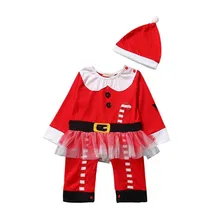 2pcs Baby Girls Santa Cluas Romper and Hat Cute Christmas Clothes Set