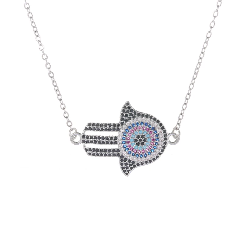 

Ali Moda Dropshipping Micro Pave Colorful Natural Crystals Hamsa Fatima Hand Connector Women Pendant Necklace For Party Jewelry