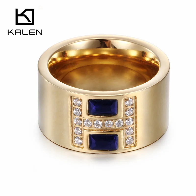 Kalen ювелирные кольца для Женская обувь черный/синий/белый циркон Италия Золото Цвет Нержавеющая сталь Ringen для вечерние Обручение Свадебные