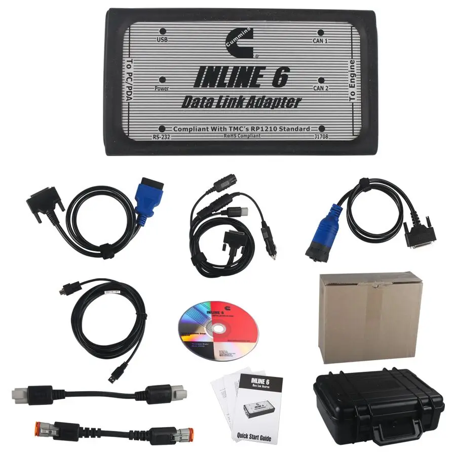 

INLINE 6 Inline6 Data Link Adapter V7.62 Heavy Duty Diagnostic Tool Scanner Full 8 cables Truck Diag