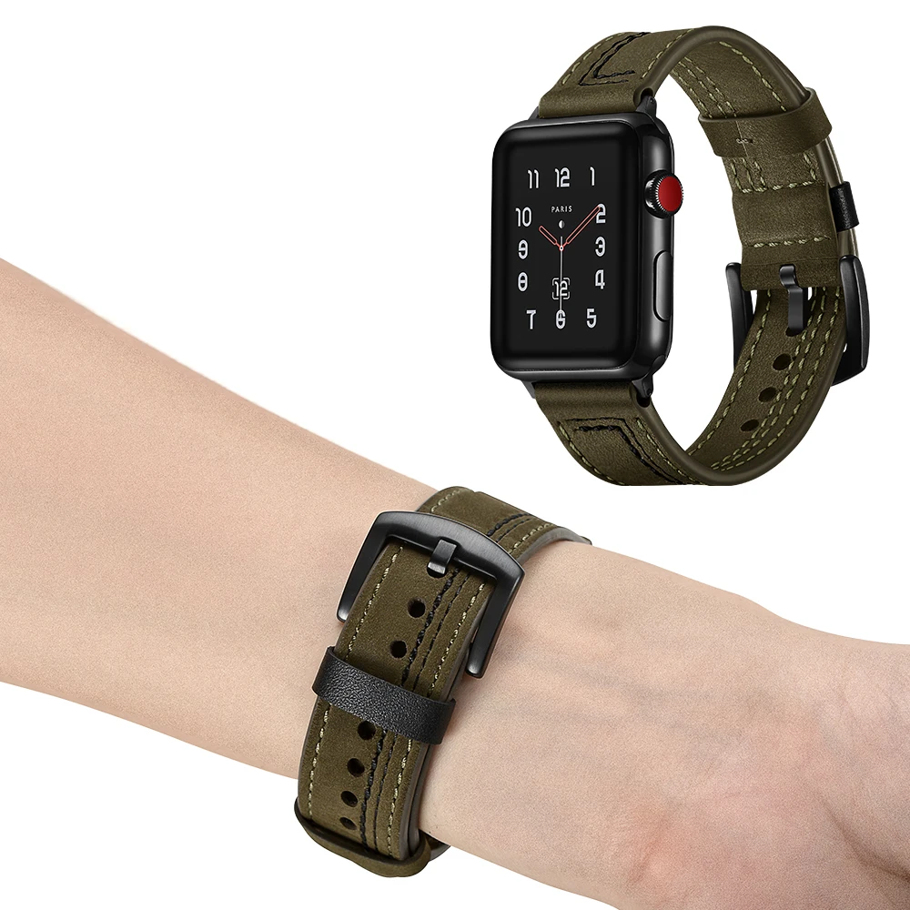 Ремешок для Apple Watch 5 ремешок 38 мм 42 мм ремешок для часов из натуральной кожи для iWatch 40 мм 44 мм серия 4 3 2 ремешок шовный браслет из воловьей кожи