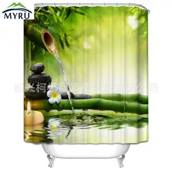 Свежий стиль зеленый бамбуковый узор цифровая печать занавеска для душа полиэстер водостойкая ванная душевая занавеска 180x180 см