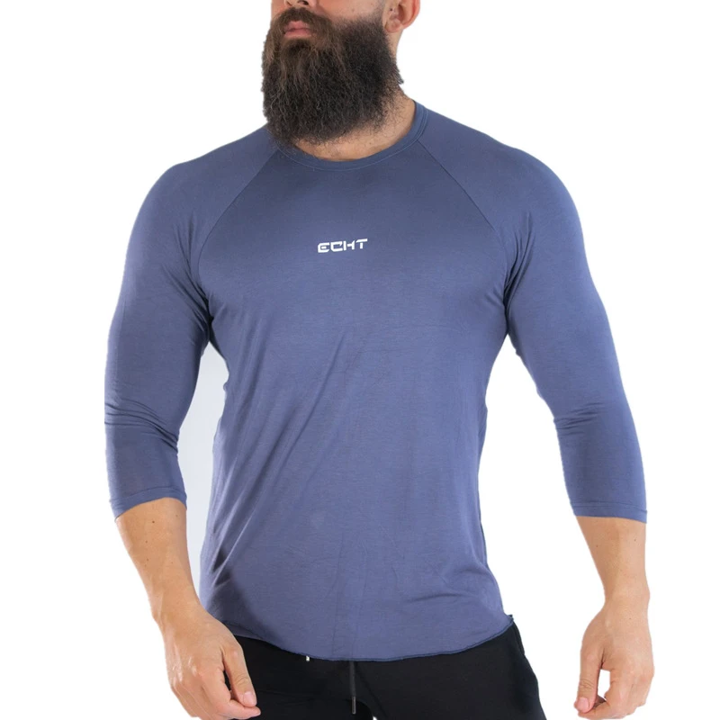 

2019 Men Three Quarter Sleeve T-shirts Gyms Fitness Workout Clothing Male Casual Fashion Brand Printing Tees Tops