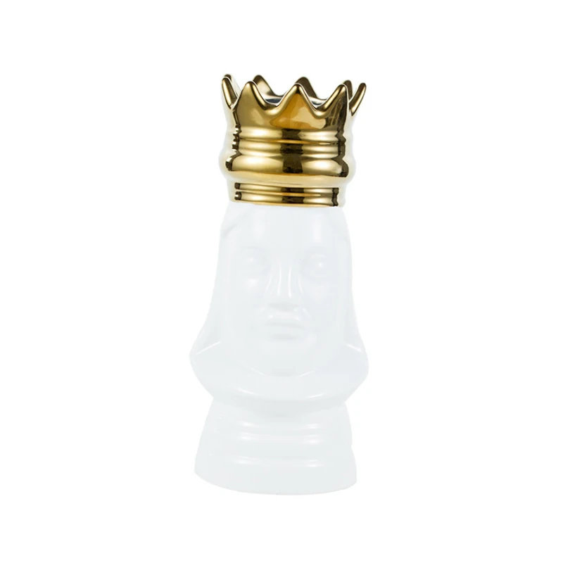 Роскошная Настольная Ваза King And queen, Золотая Корона, декоративный светильник, цветочный горшок, Цветочная композиция, бутылка, искусство, керамическое ремесло - Цвет: Белый