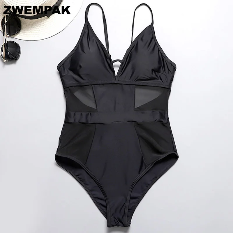 Retro Mesh Women Bodysuit Vintage Deep V One Piece Swimsuit Female Beachwear Striped/Floral High Waisted Monokini Biquini XL