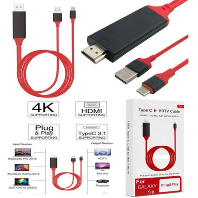Для Lightning Hdmi USB C 3 1 Тип к HDMI HDTV AV Кабель-адаптер 4K для iPhone iPad Samsung Nokia 950 950XL LG Htc Macbook |