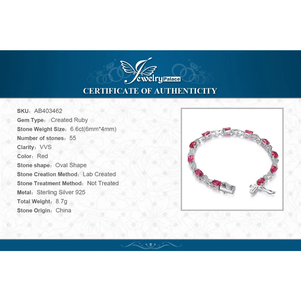 JewelryPalace Love Infinity 6.8ct Oval Created Ruby Tennis Bracelet 925 Sterling Silver Fashion Wedding Jewelry For Women Gift