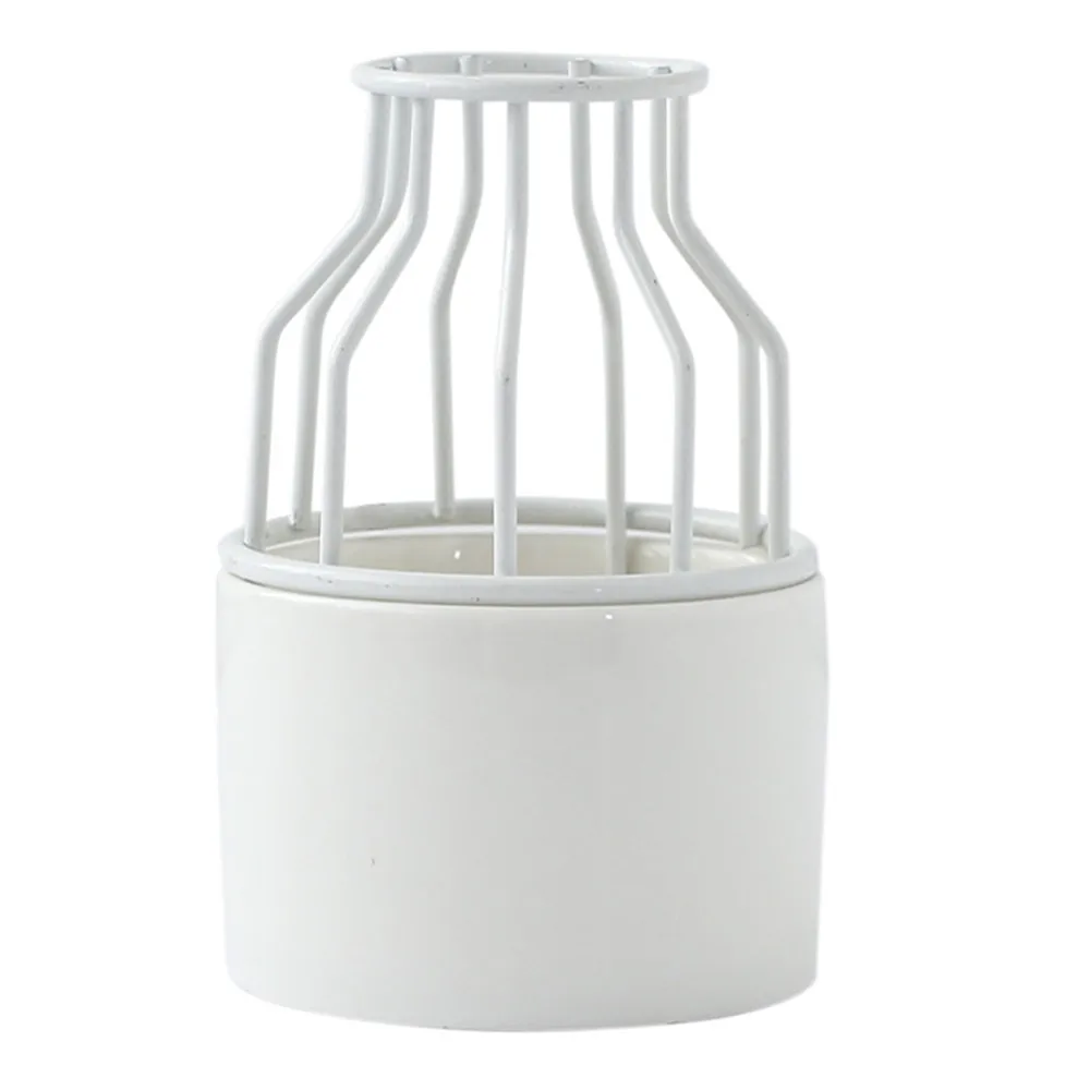 Скандинавская керамическая ваза из кованого железа, Маленькая ваза, простой дизайн, железный каркас, культура воды, зеленое растение, вставленный маленький цветочный горшок - Цвет: White S
